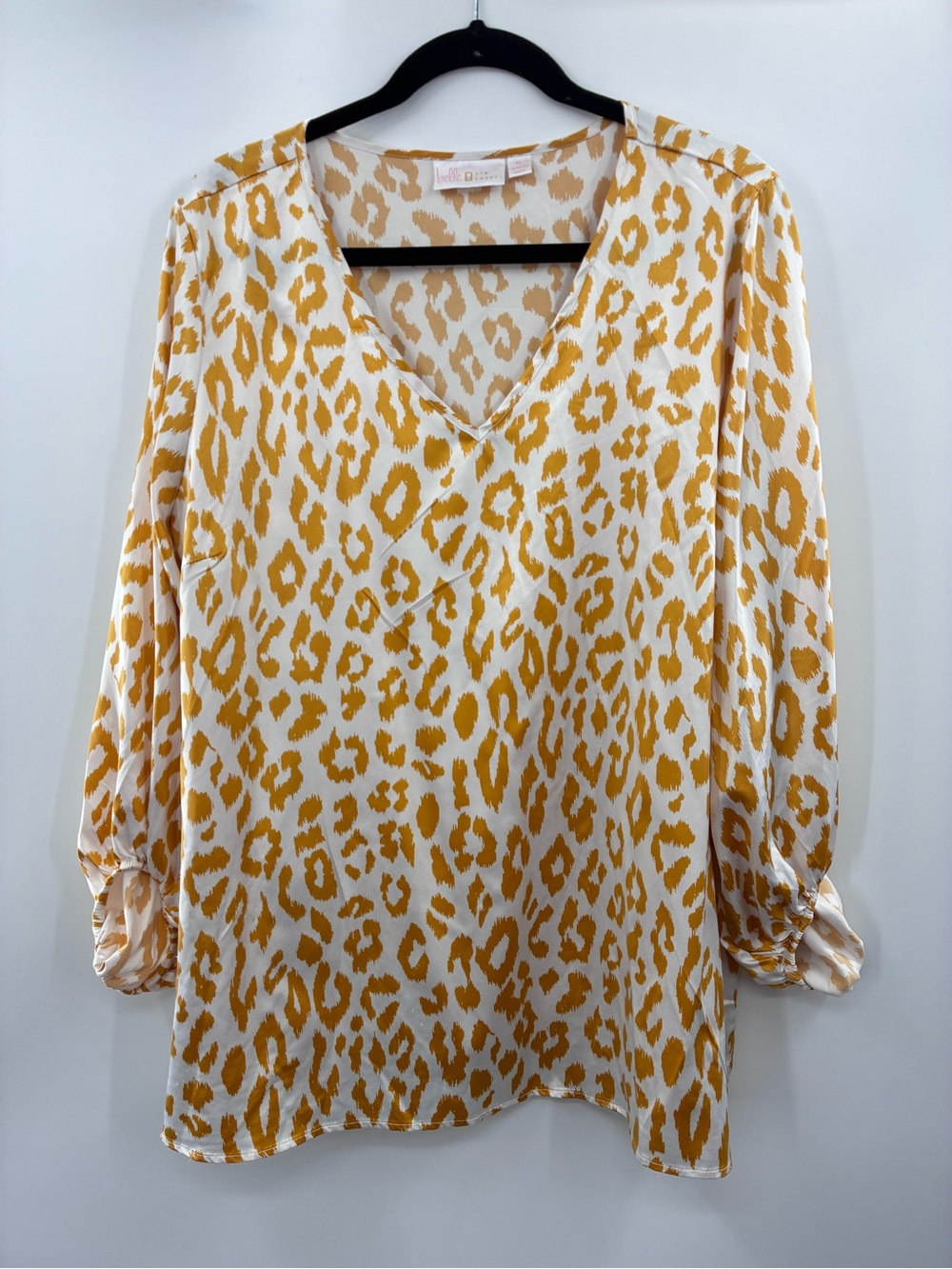 V-Neck Leopard Print Blouse - Mustard/White